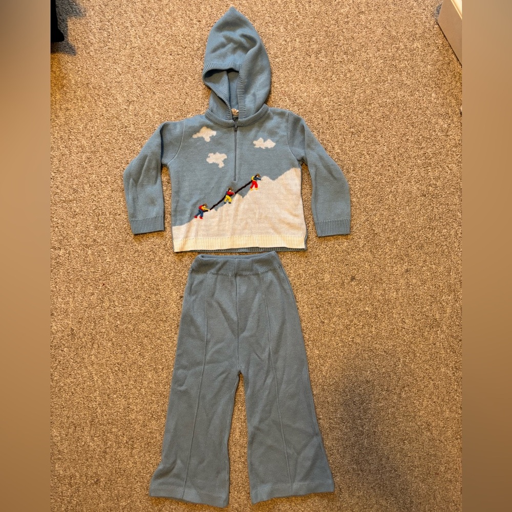 Vintage Toddler Light Blue Knit Set with Cloud Design